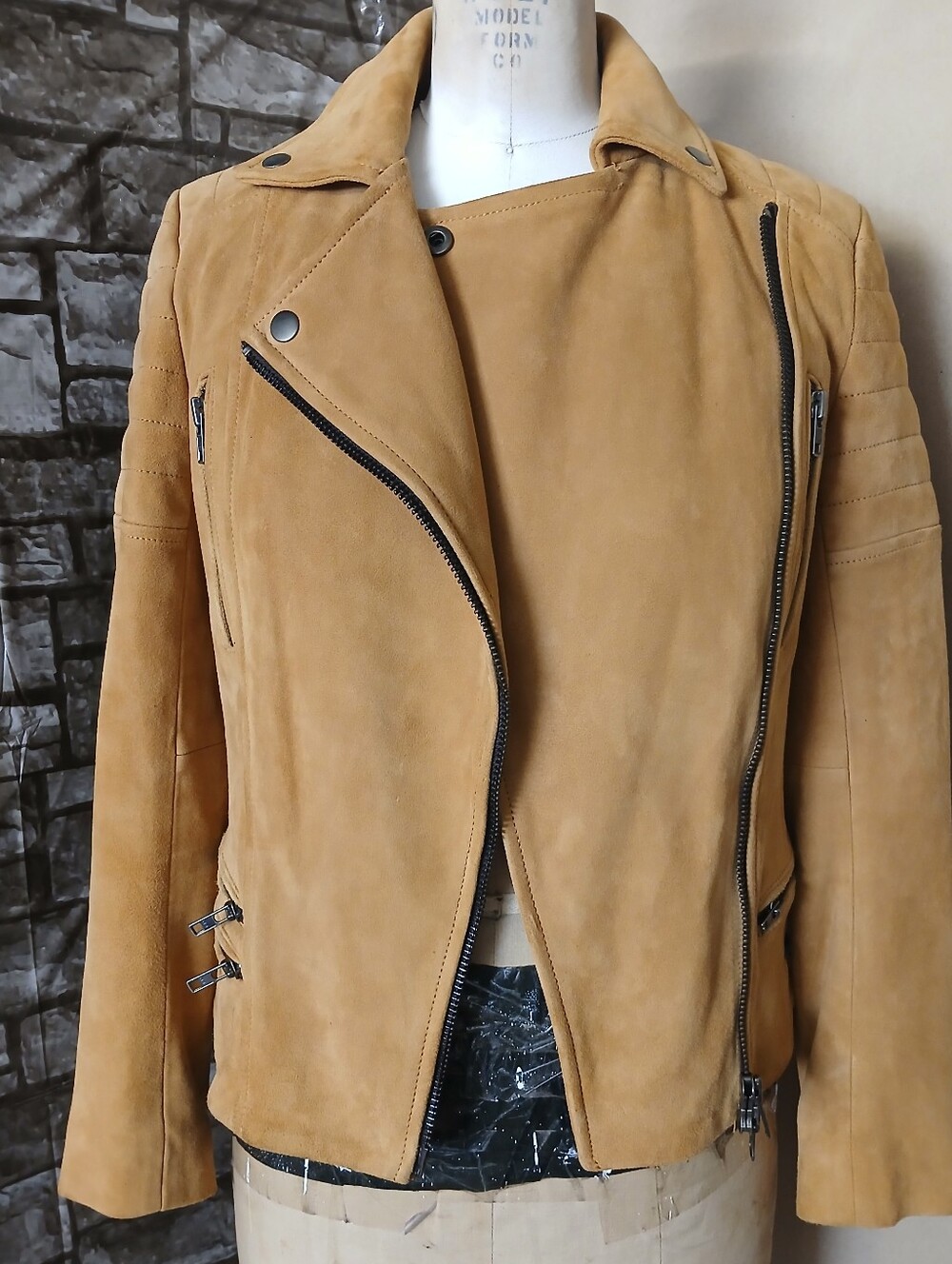 Muubaa Mustard Suede Moto Jacket